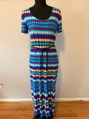 Calvin Klein Multi-Color Geometric Scoop-Neck Maxi Dress